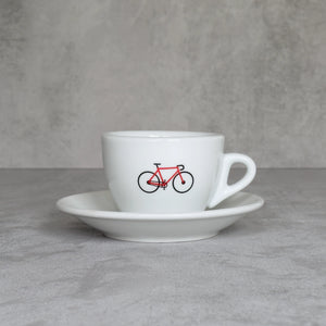 Cappuccino-Tasse mit Rennrad-Motiv in rot