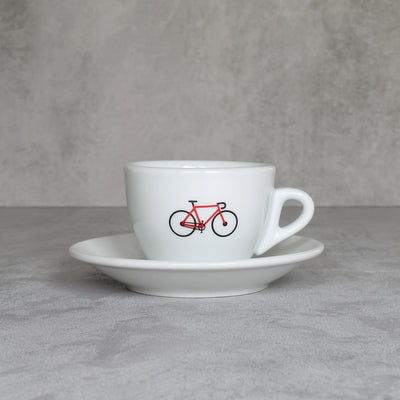 Cappuccino-Tasse mit Rennrad-Motiv in rot