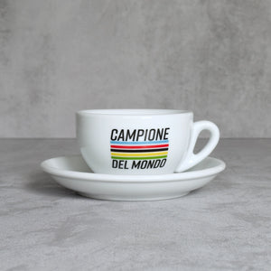 Cappuccino Grande Tasse mit Rennrad-Motiv Weltmeister-Trikot und Slogan Campione del Mondo