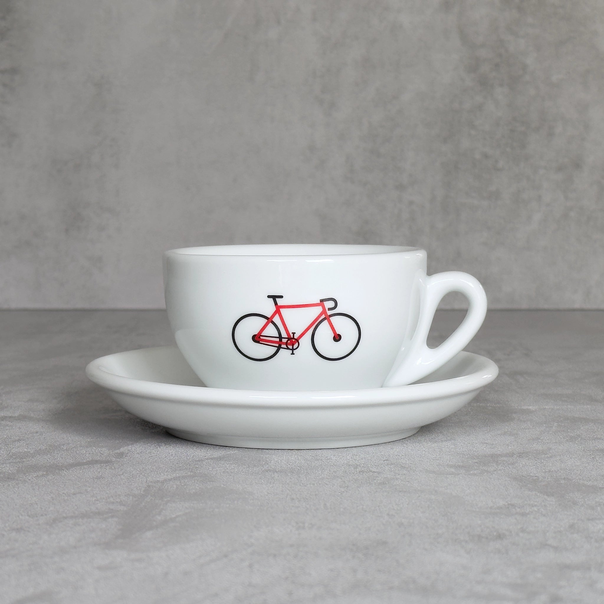 Cappuccino Grande Tasse mit Rennrad-Motiv in rot